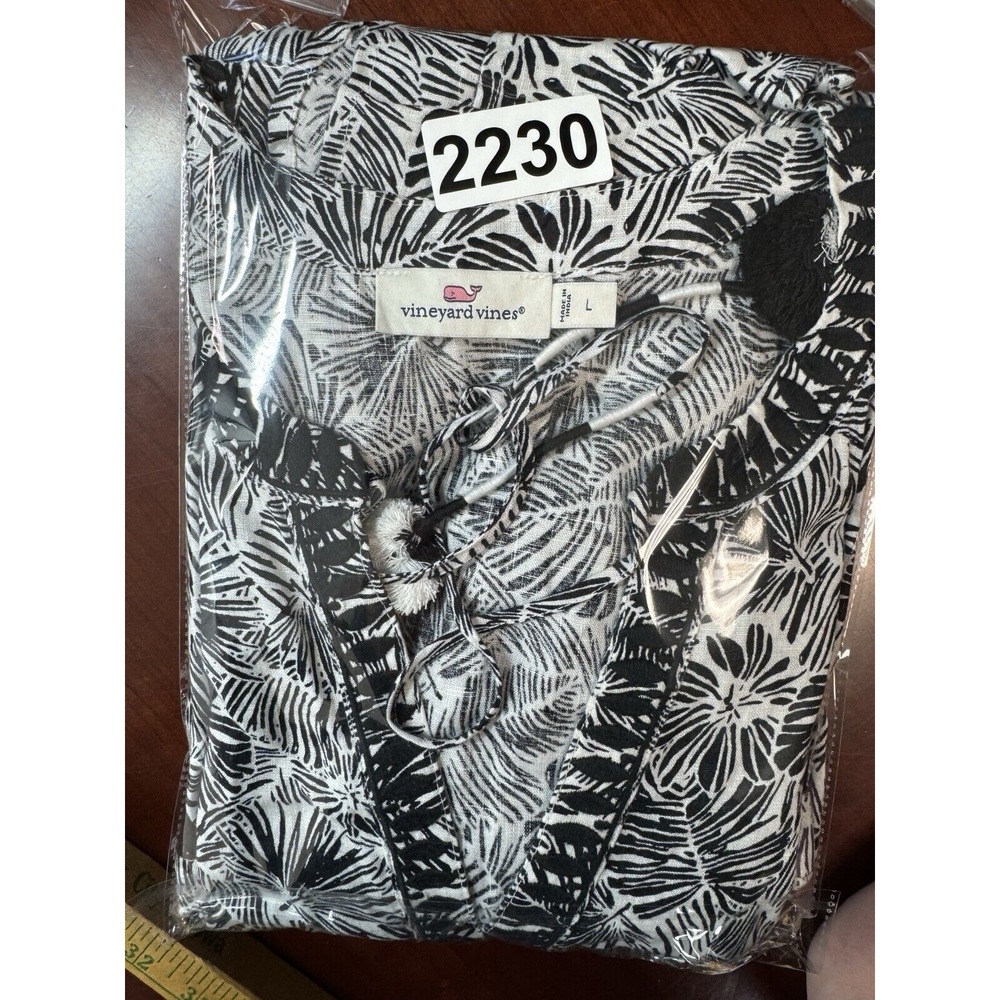 Vineyard Vines Dress Womens Large Gray Palm Leaves Linen Coastal Beach Boho - Picture 8 of 8